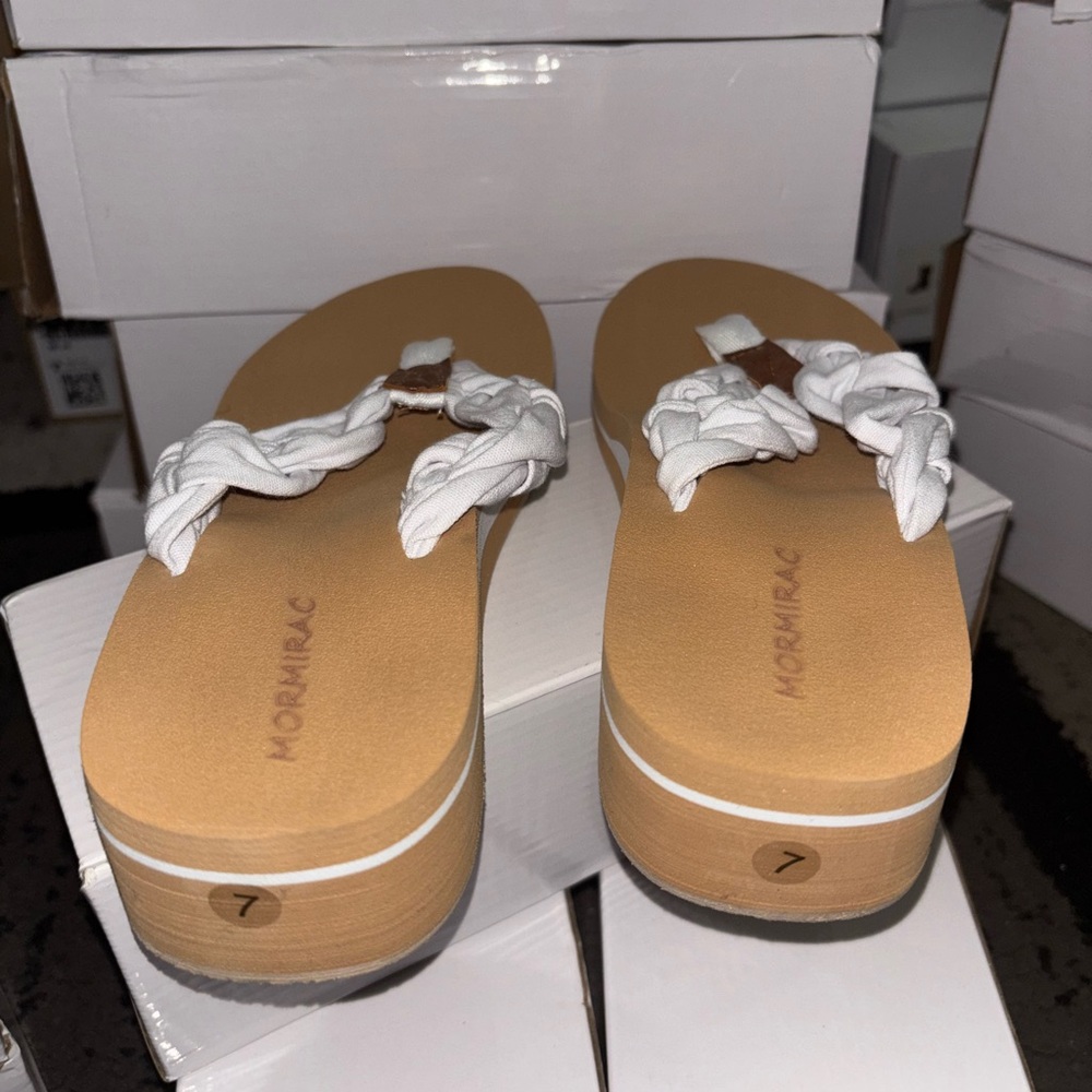 Women's White and Tan Sandals - Picture 2 of 7